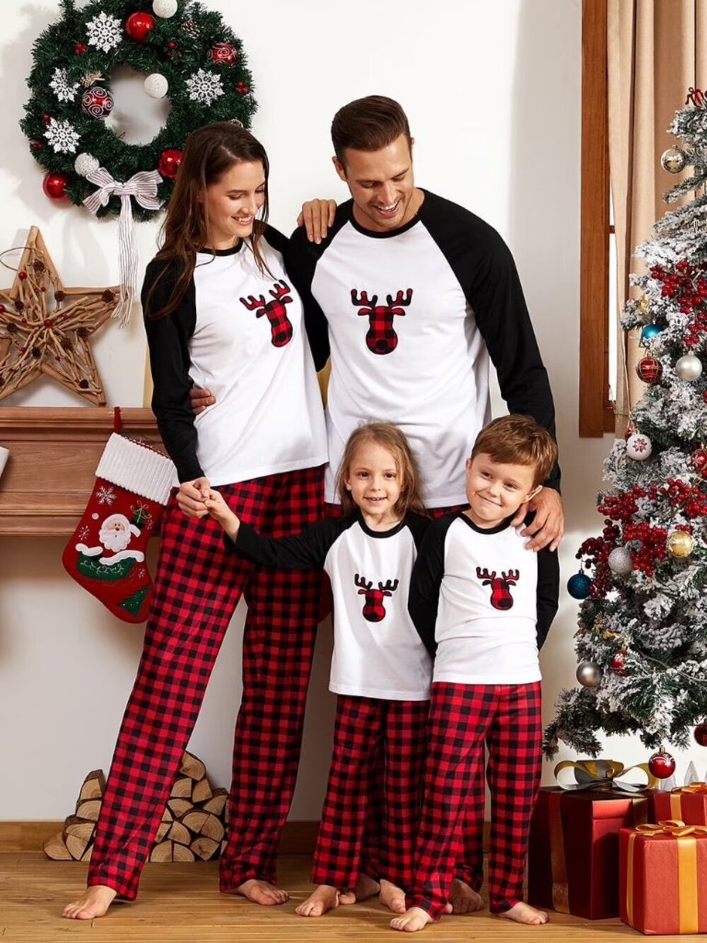 PatPat Women's Family Matching Moose Head Plaid Pajamas Set M